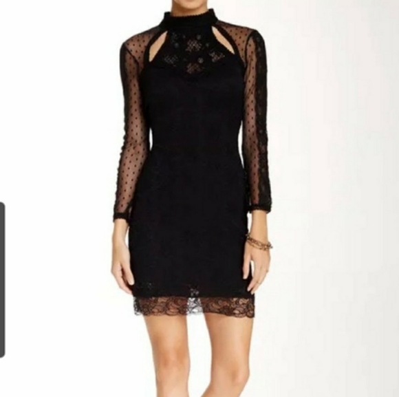 Free People Dresses & Skirts - Free People Lace Long Sleeve Dress Vintage Bodycon Rare Unique